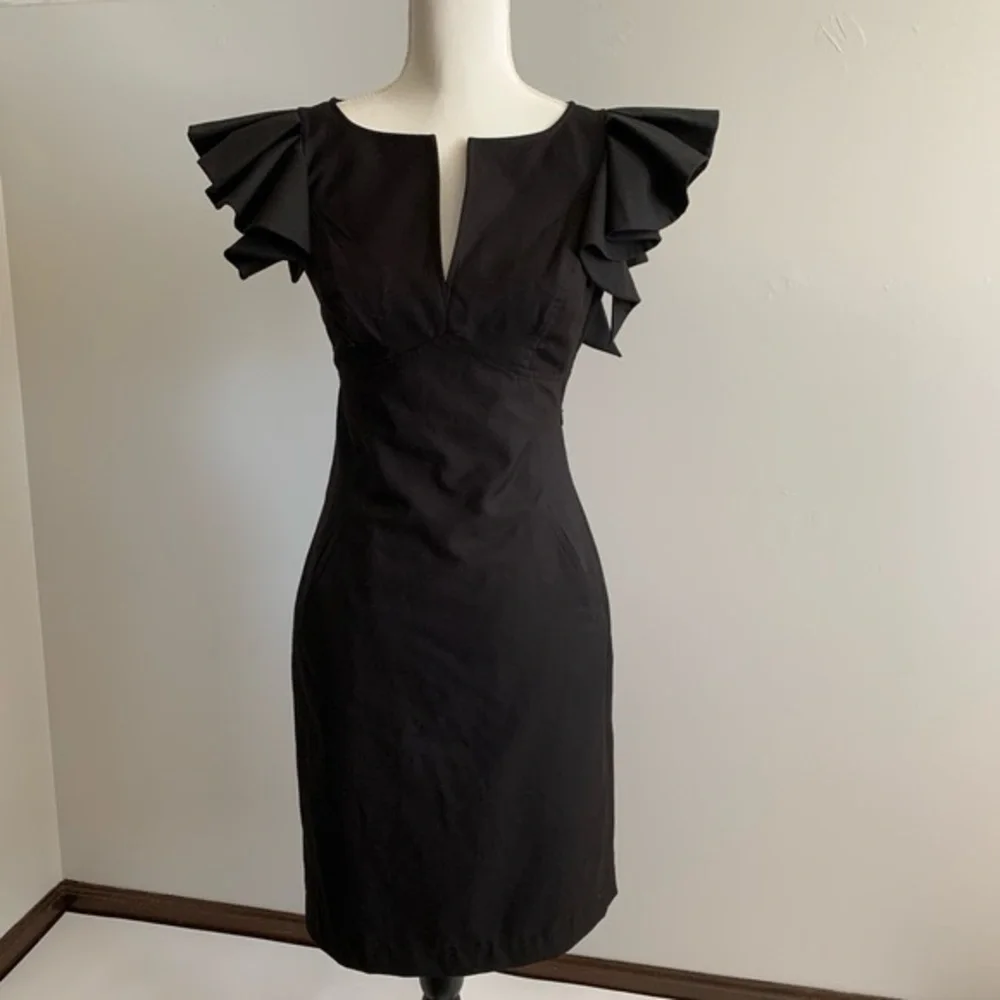 Ted Baker London Black Pencil Black Ruffle Sleeve Dress Size 4 - Picture 1 of 9